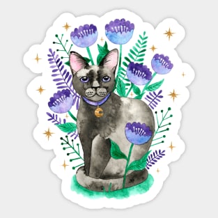 Black Cat and Flowers Sticker